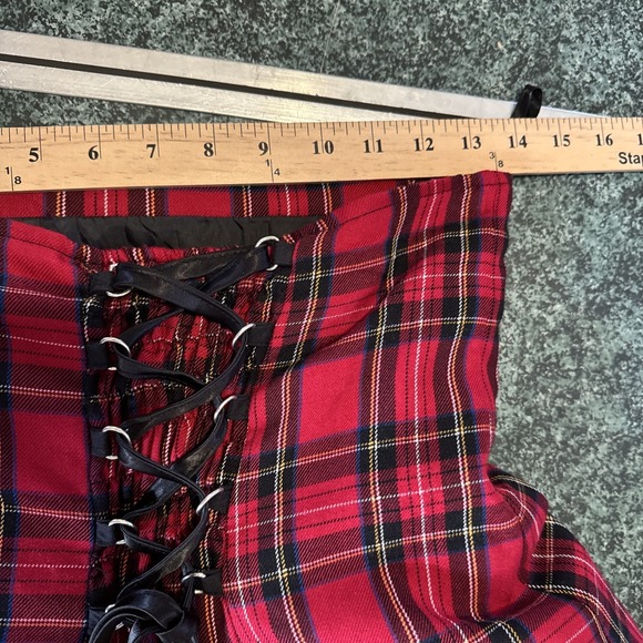 Spin Doctor Gothic Punk Tartan Skirt size S Red Black Y2K Ribbons Bows Corset - Picture 11 of 15